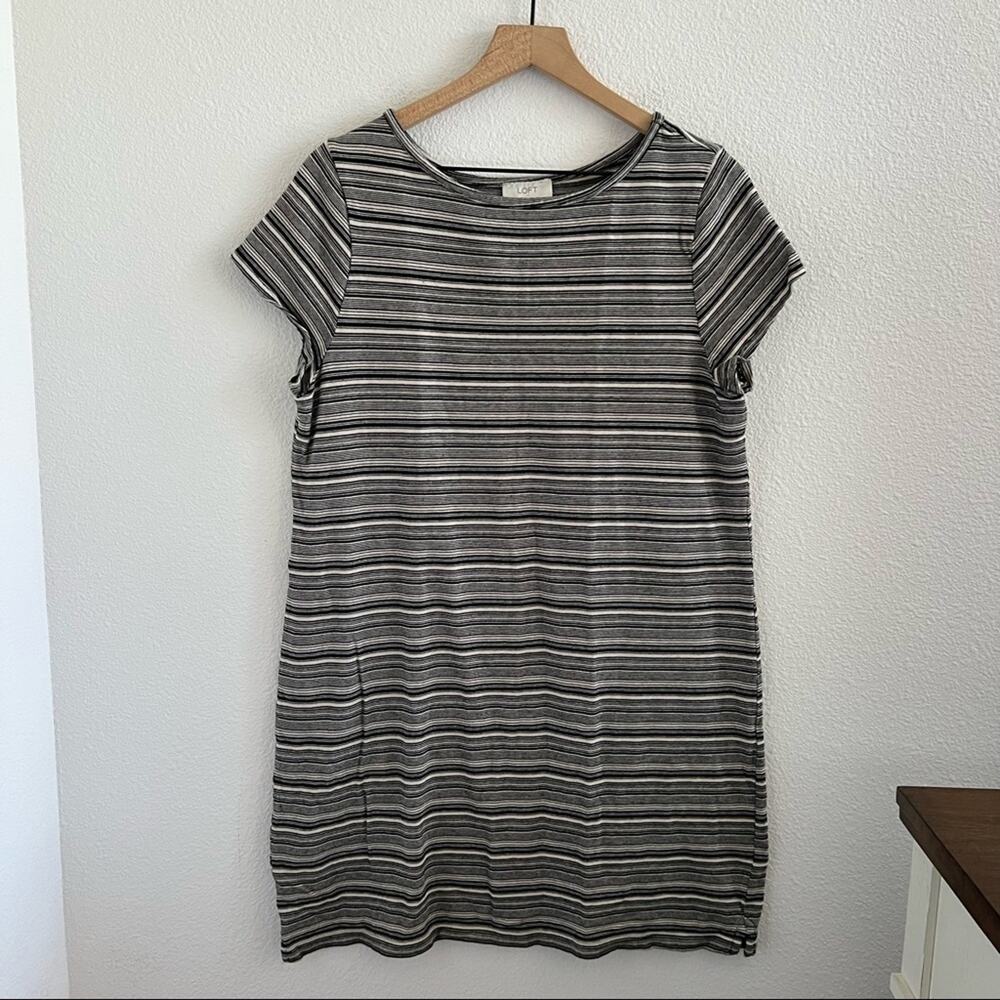 Ann Taylor LOFT Cotton Dark Stripe T-Shirt Dress Large